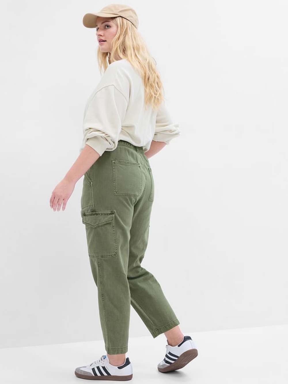 Gap Mid Rise Easy Wide Leg Drawstring 100% Cotton Cargo Pants in Mesculen Green - Picture 2 of 13